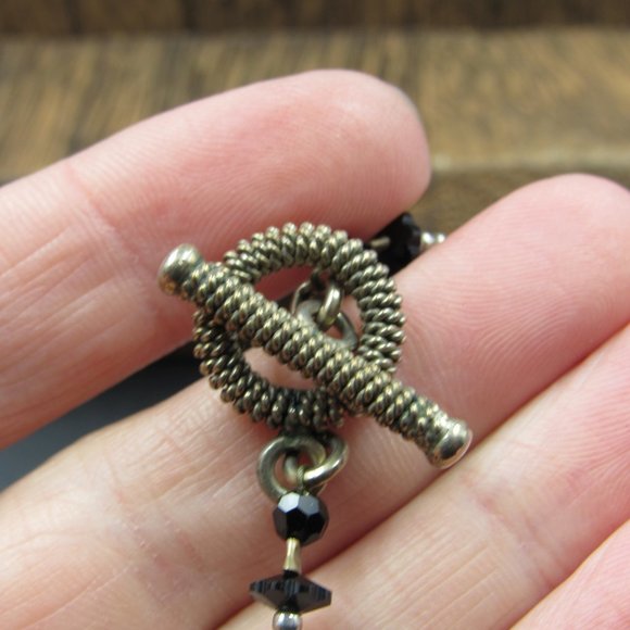 16" Silver Tone Rustic Hefty Black Material Necklace Vintage - Picture 4 of 6